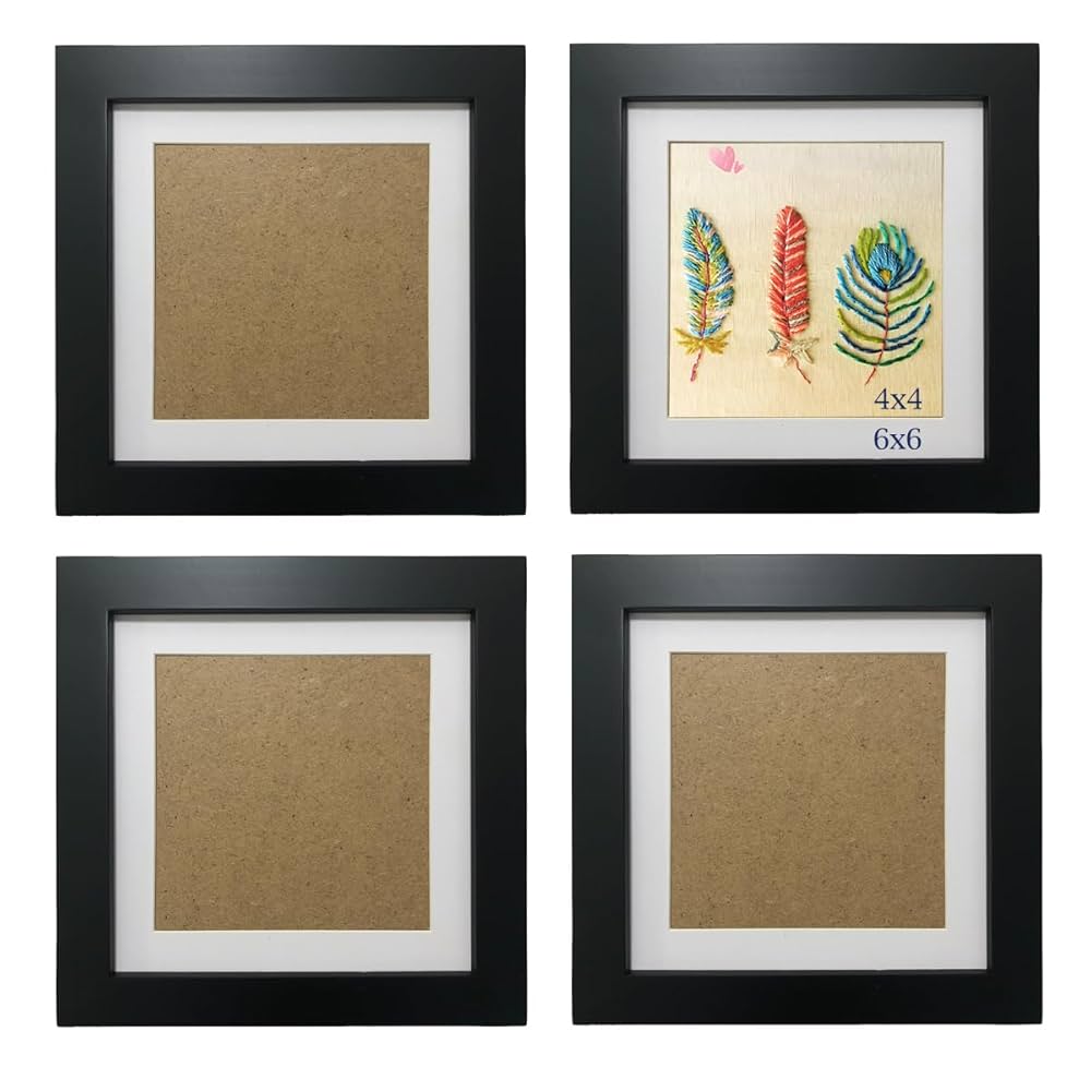 ZXT-parts 6x6 Picture Frames with Mat 4x4 Opening Set of 4